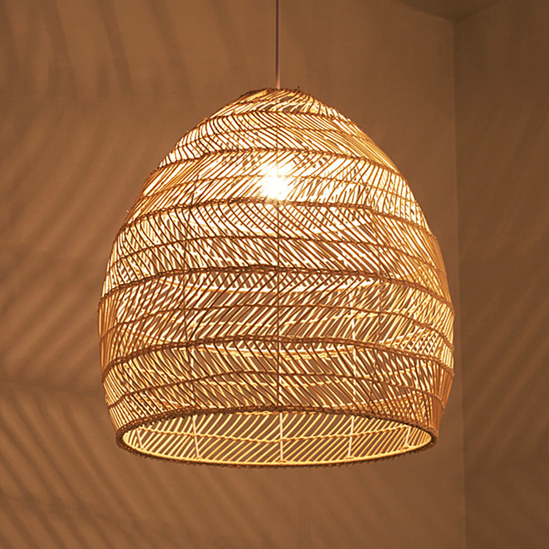 1 Light Drum Hanging Pendant Modern Style Bamboo Hanging Lighting for Living Room