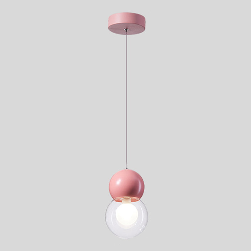 Glass Ball Pendant Lamp Macaron 1 Bulb Multi Colored Hanging Light for Restaurant Bedroom