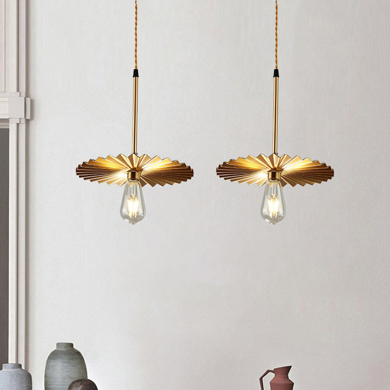 Metal Pleated Shade Pendant Lighting Macaron Style 1-Light Suspension Light