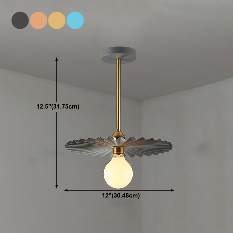 Metal Pleated Shade Pendant Lighting Macaron Style 1-Light Suspension Light