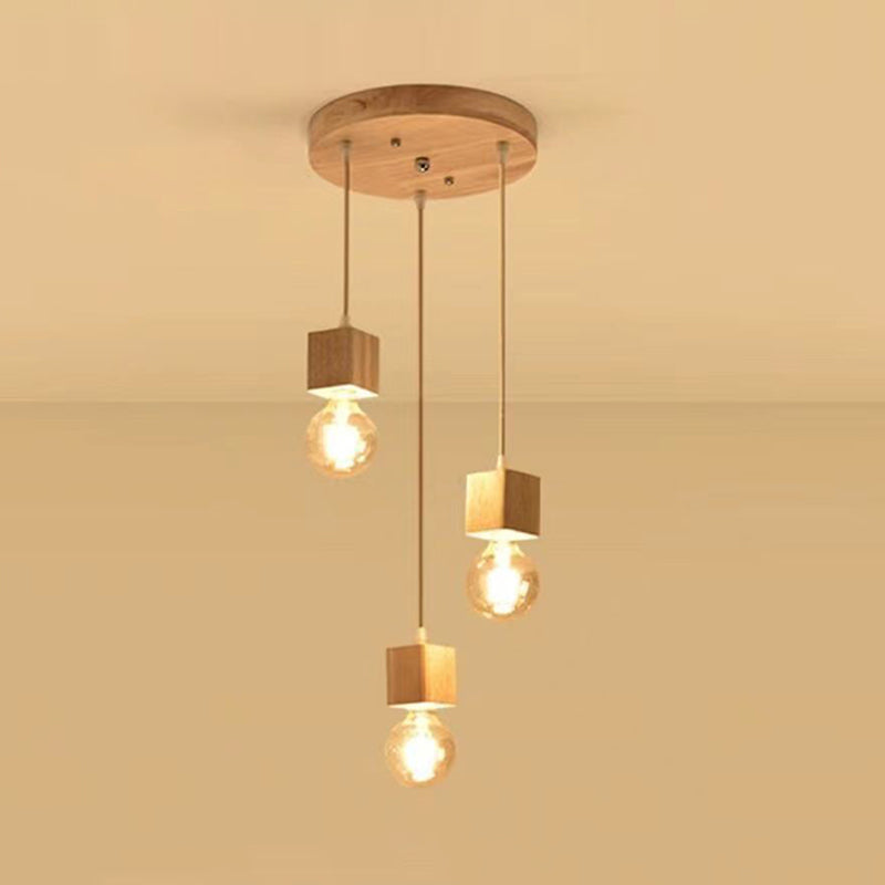 Geometric Pendant Light Fixture Nordic Wooden Hanging Pendant for Bedroom