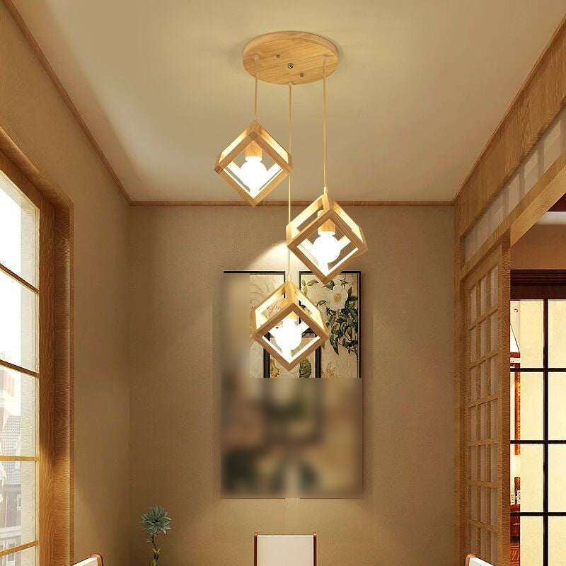 Geometric Pendant Light Fixture Nordic Wooden Hanging Pendant for Bedroom