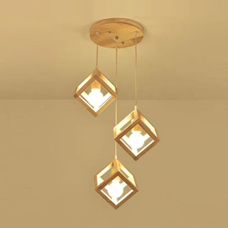 Geometric Pendant Light Fixture Nordic Wooden Hanging Pendant for Bedroom