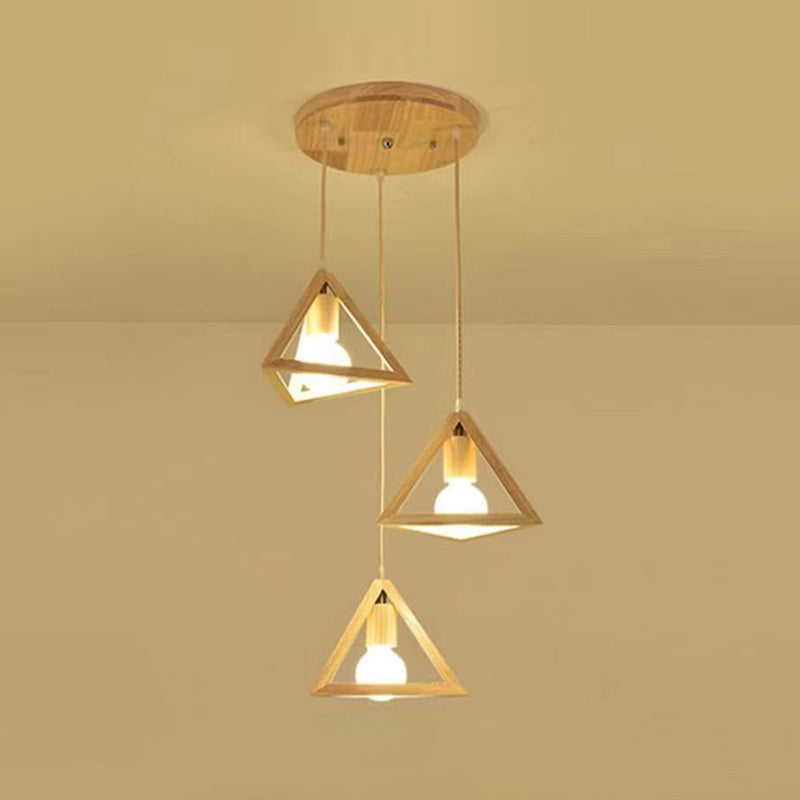 Geometric Pendant Light Fixture Nordic Wooden Hanging Pendant for Bedroom