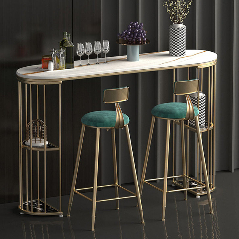 Light Luxury Oval Bar Table Stone Top Metal Pedestal Pub Table for Dining Room