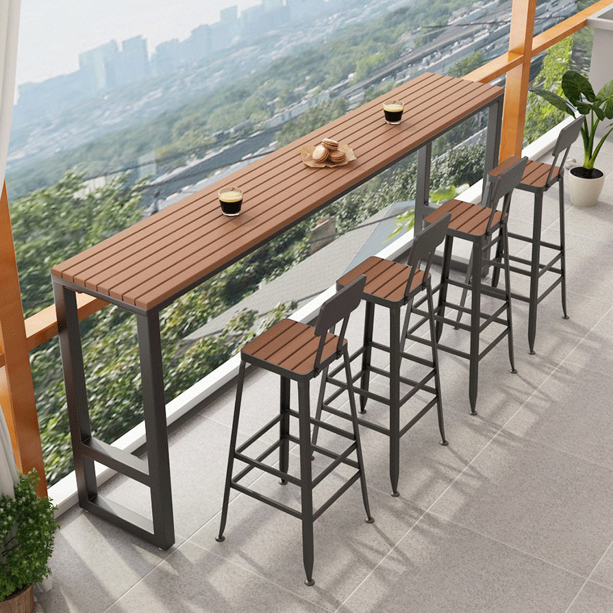 Wood Top Bar Table Industrial Bar Dining Table with Trestle Base