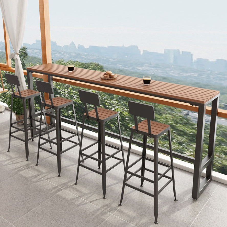 Wood Top Bar Table Industrial Bar Dining Table with Trestle Base