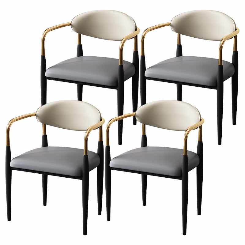 Modern Style Dining Chair Faux Leather Open Back Arm Chair for Home