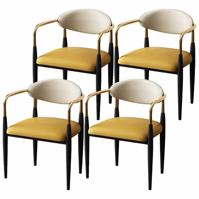 Modern Style Dining Chair Faux Leather Open Back Arm Chair for Home