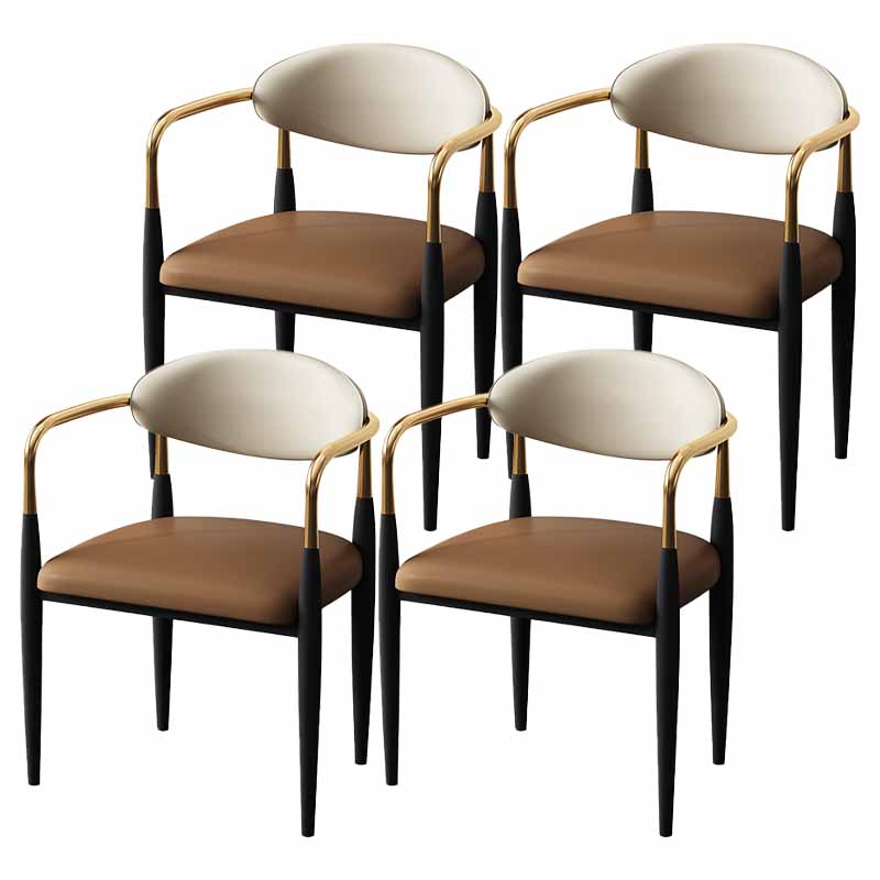 Modern Style Dining Chair Faux Leather Open Back Arm Chair for Home