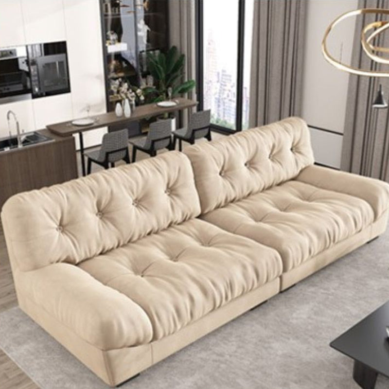 34.65" H Genuine Leather Armless Sofa with Tufted Back Down Fill Cushions Sofa