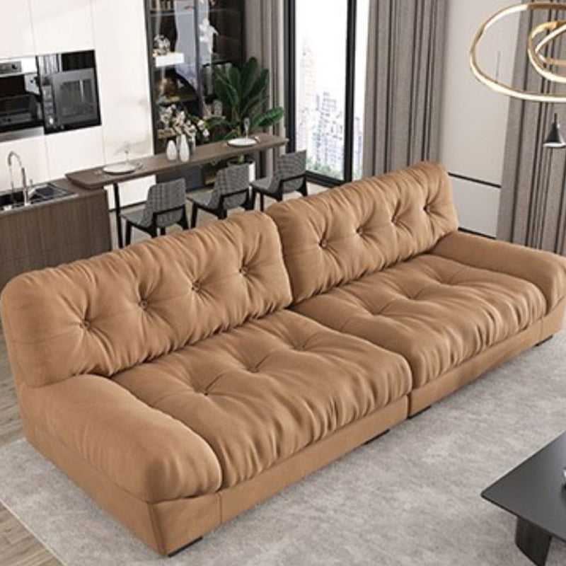 34.65" H Genuine Leather Armless Sofa with Tufted Back Down Fill Cushions Sofa