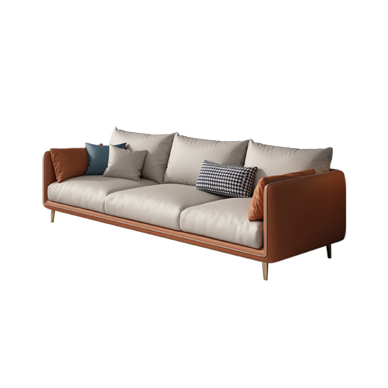 Scandinavian Faux Leather Straight Arm Sofa/Sectional with Stain-Resistant