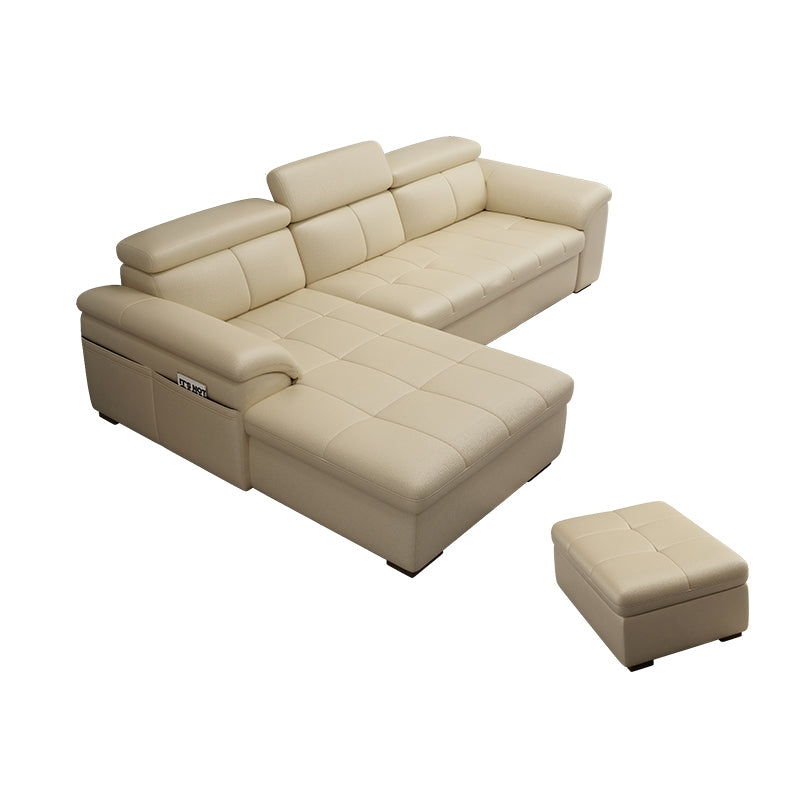 Genuine Leather Sectional Sofa 35.43"High Cushion Back Sofa with Storage,Beige