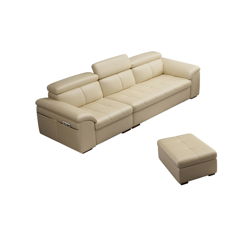 Genuine Leather Sectional Sofa 35.43"High Cushion Back Sofa with Storage,Beige