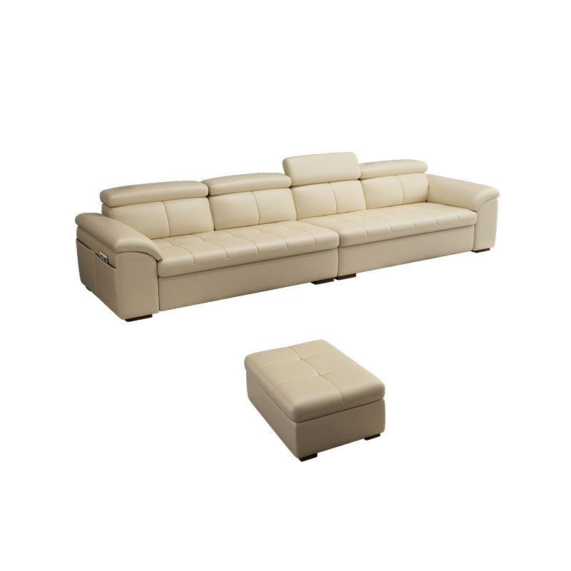 Genuine Leather Sectional Sofa 35.43"High Cushion Back Sofa with Storage,Beige