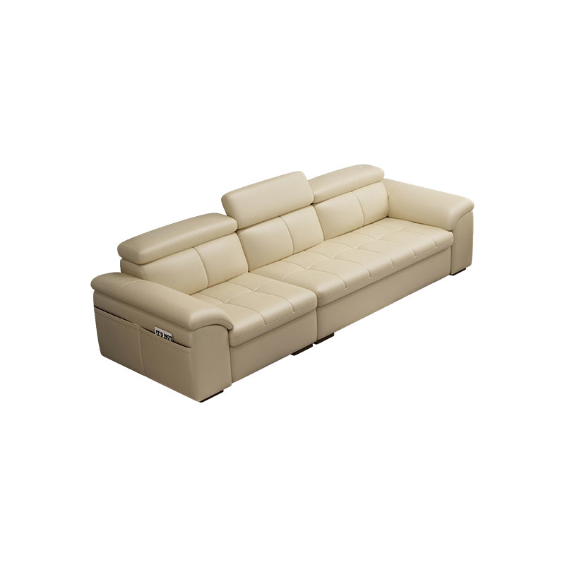 Genuine Leather Sectional Sofa 35.43"High Cushion Back Sofa with Storage,Beige