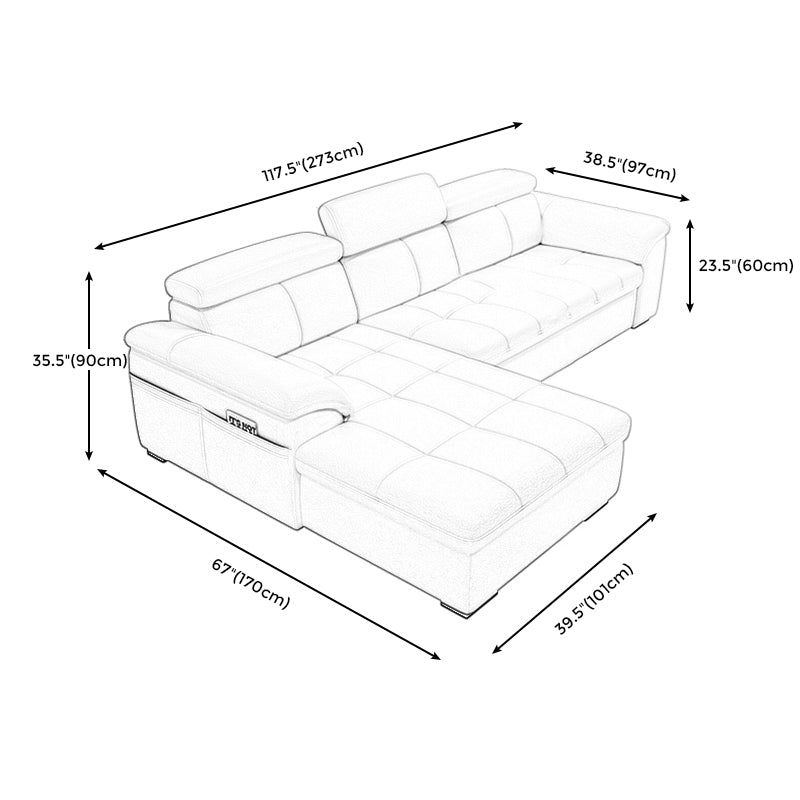 Genuine Leather Sectional Sofa 35.43"High Cushion Back Sofa with Storage,Beige