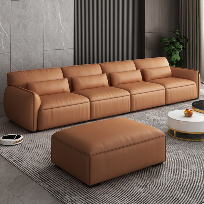 Scandinavian Tan Faux Leather Straight Arm Sofa/Sectionals with Stain-Resistant