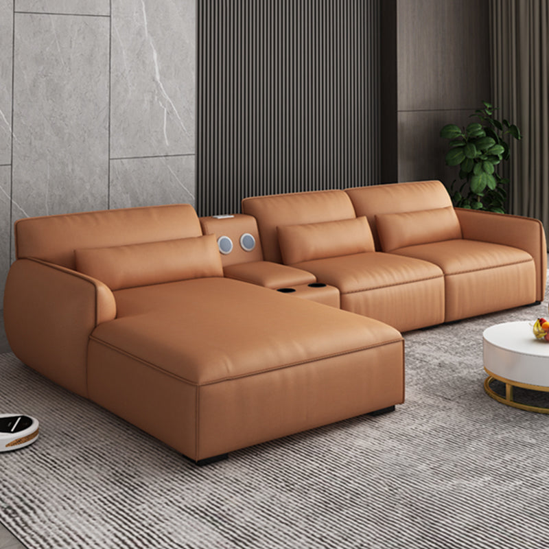 Scandinavian Tan Faux Leather Straight Arm Sofa/Sectionals with Stain-Resistant