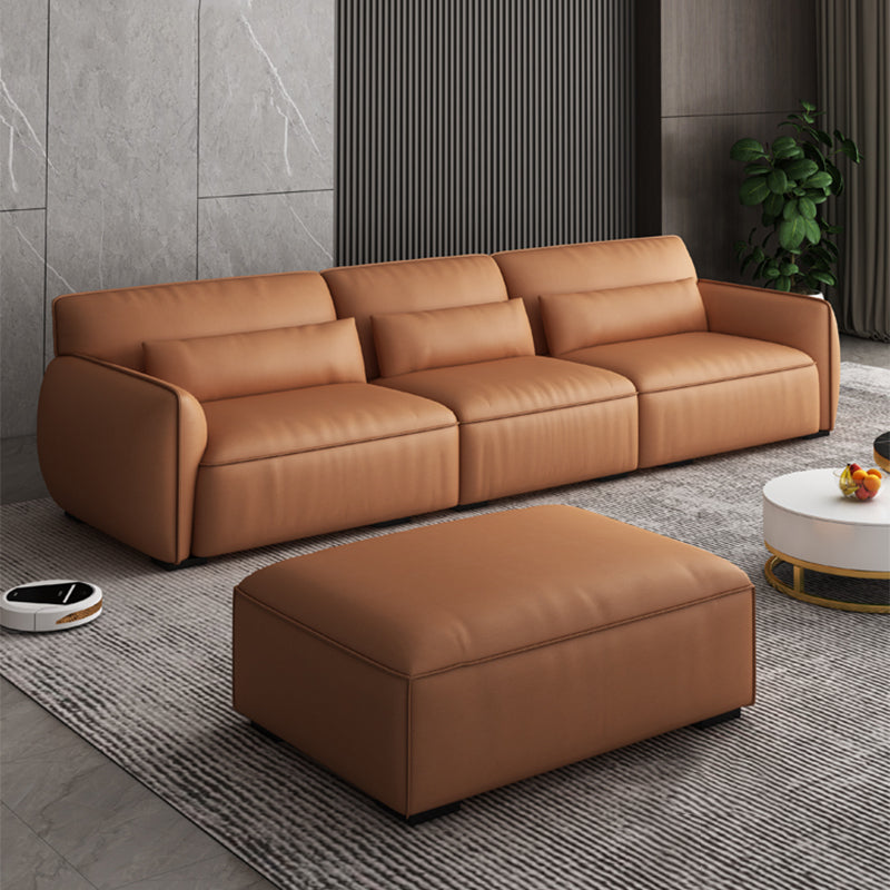 Scandinavian Tan Faux Leather Straight Arm Sofa/Sectionals with Stain-Resistant