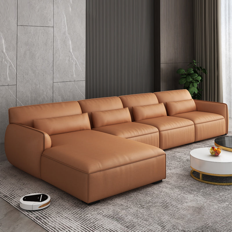 Scandinavian Tan Faux Leather Straight Arm Sofa/Sectionals with Stain-Resistant