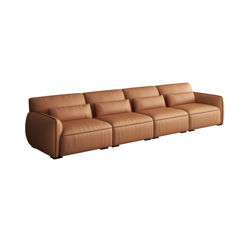 Scandinavian Tan Faux Leather Straight Arm Sofa/Sectionals with Stain-Resistant