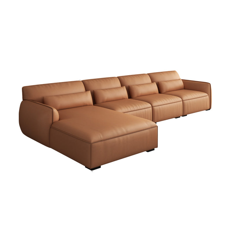 Scandinavian Tan Faux Leather Straight Arm Sofa/Sectionals with Stain-Resistant