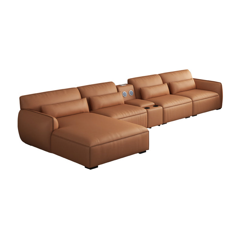 Scandinavian Tan Faux Leather Straight Arm Sofa/Sectionals with Stain-Resistant