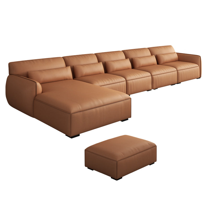 Scandinavian Tan Faux Leather Straight Arm Sofa/Sectionals with Stain-Resistant