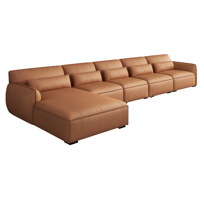 Scandinavian Tan Faux Leather Straight Arm Sofa/Sectionals with Stain-Resistant