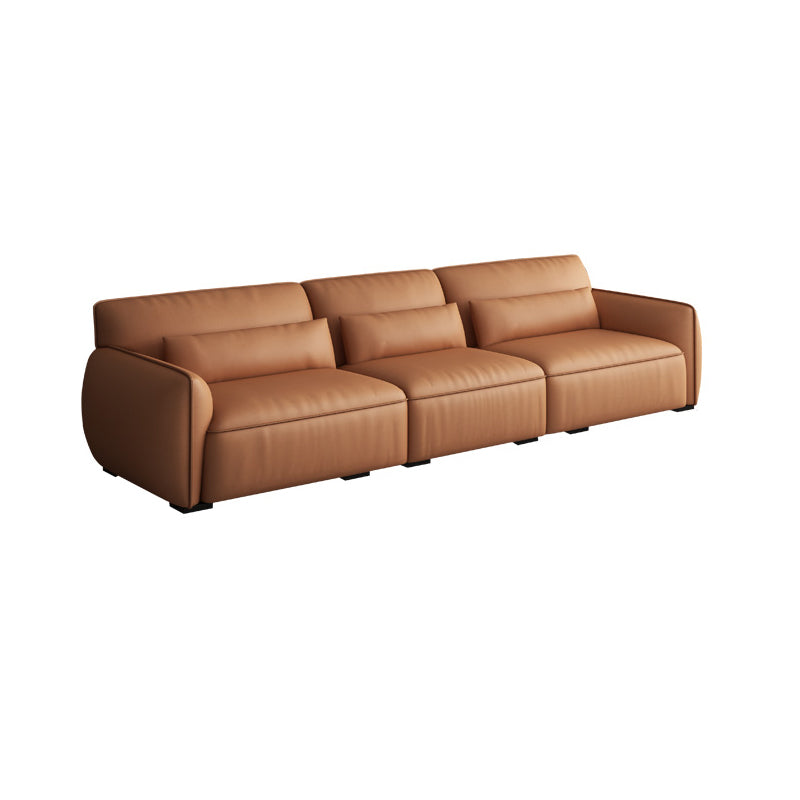 Scandinavian Tan Faux Leather Straight Arm Sofa/Sectionals with Stain-Resistant