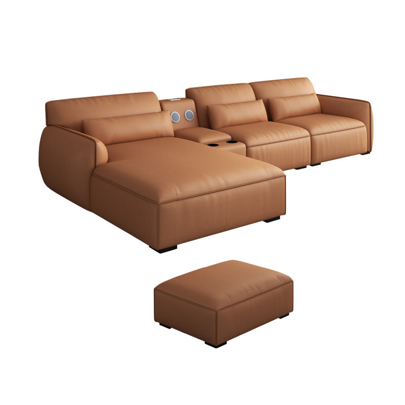 Scandinavian Tan Faux Leather Straight Arm Sofa/Sectionals with Stain-Resistant