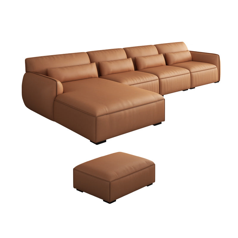 Scandinavian Tan Faux Leather Straight Arm Sofa/Sectionals with Stain-Resistant