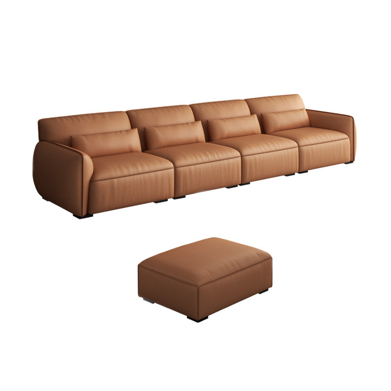 Scandinavian Tan Faux Leather Straight Arm Sofa/Sectionals with Stain-Resistant