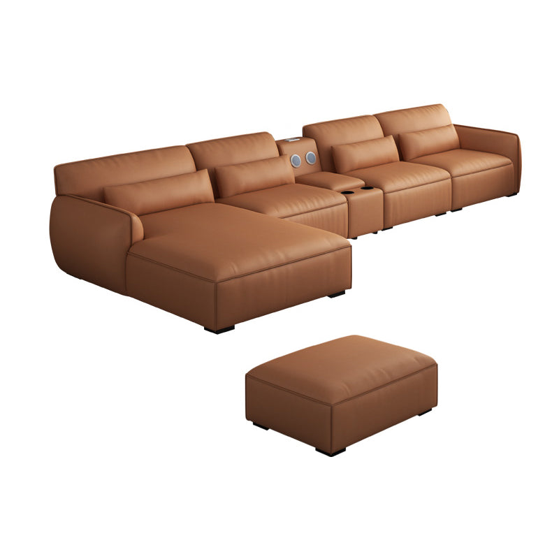 Scandinavian Tan Faux Leather Straight Arm Sofa/Sectionals with Stain-Resistant