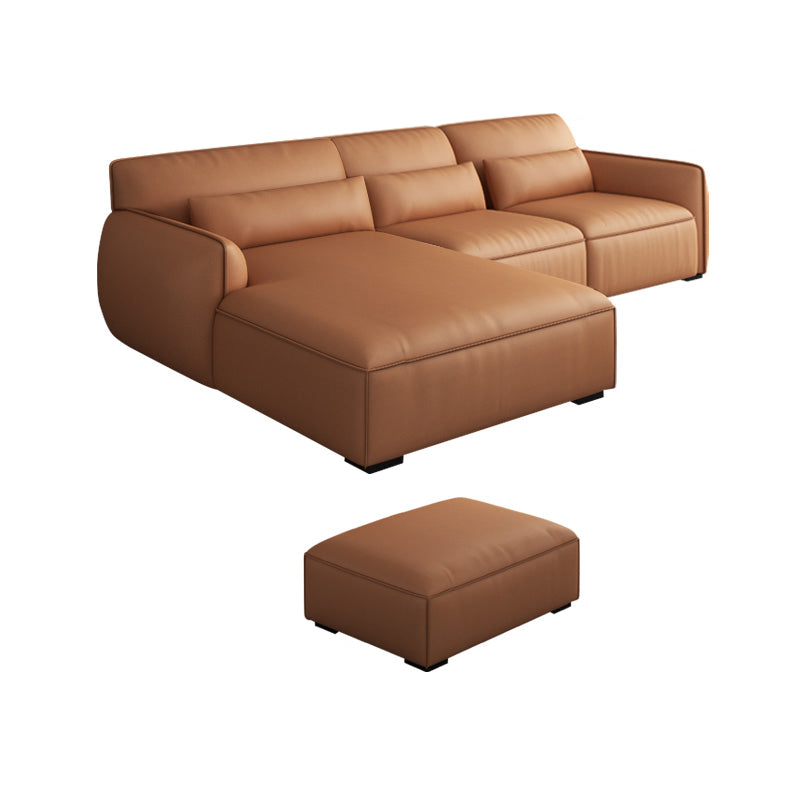 Scandinavian Tan Faux Leather Straight Arm Sofa/Sectionals with Stain-Resistant