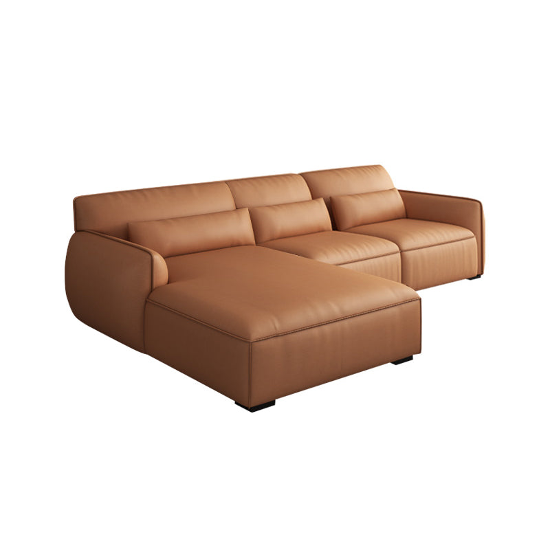 Scandinavian Tan Faux Leather Straight Arm Sofa/Sectionals with Stain-Resistant