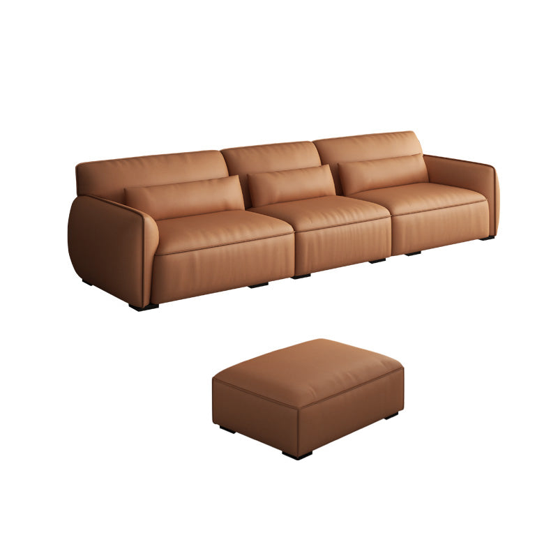 Scandinavian Tan Faux Leather Straight Arm Sofa/Sectionals with Stain-Resistant