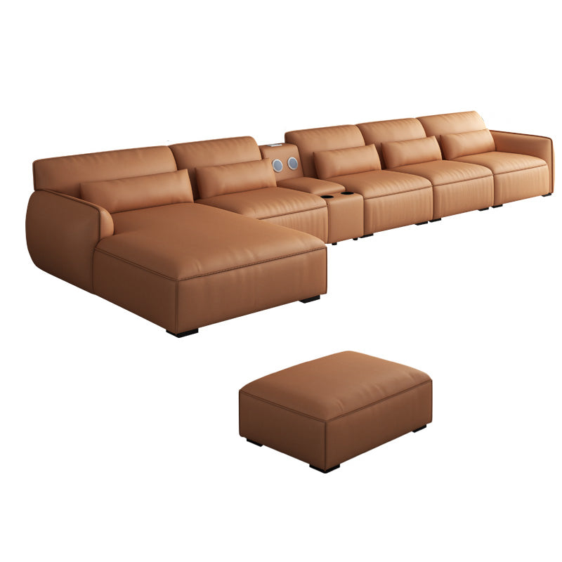 Scandinavian Tan Faux Leather Straight Arm Sofa/Sectionals with Stain-Resistant