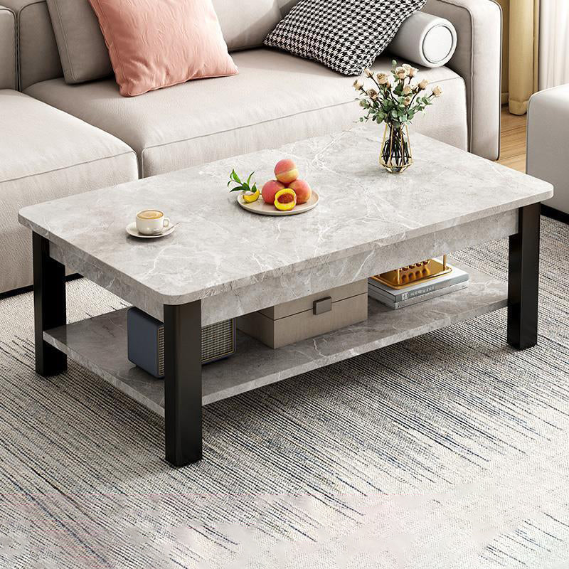 4 Legs Rectangular Coffee Table Made of Solid Wood in Wood/white/brown/gray Cocktail Table