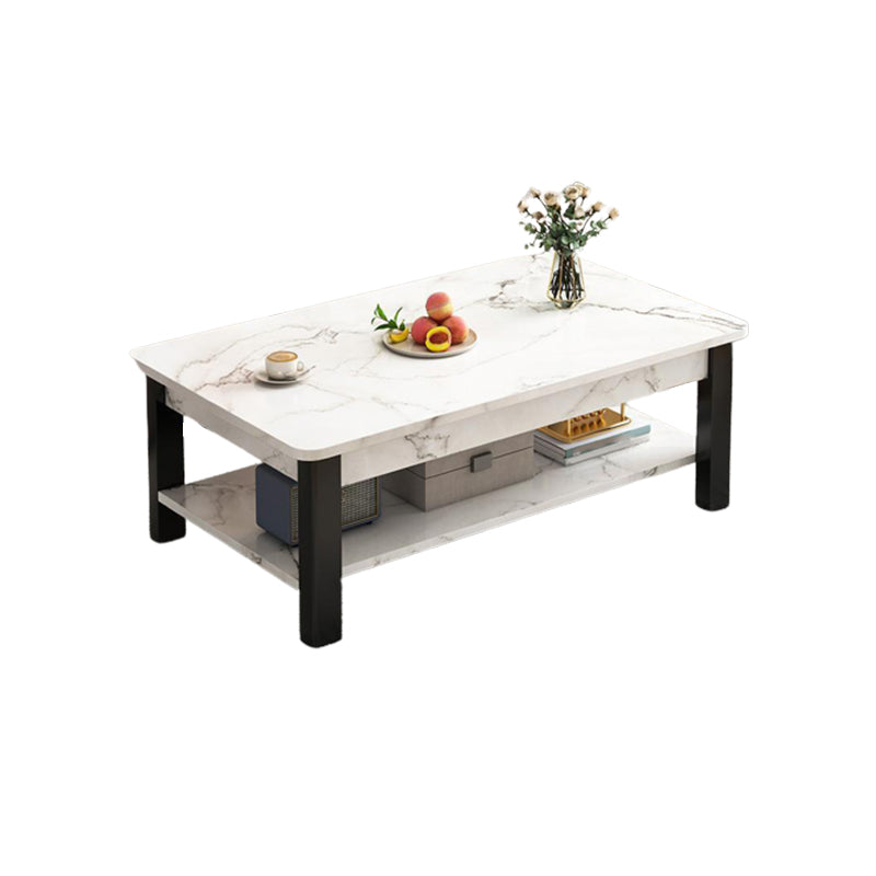 4 Legs Rectangular Coffee Table Made of Solid Wood in Wood/white/brown/gray Cocktail Table