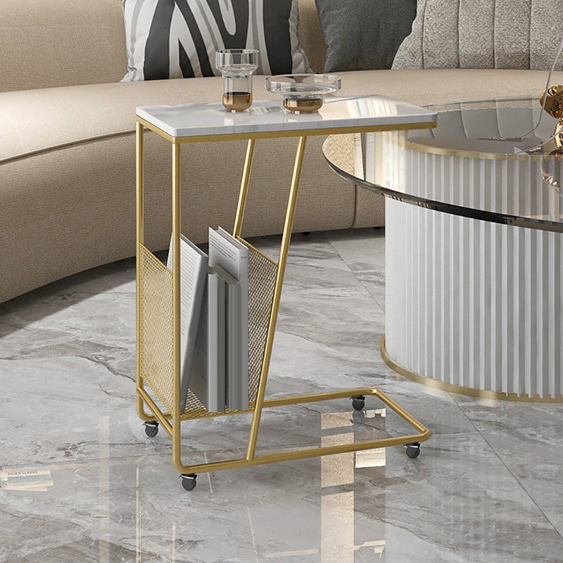 Marble and Metal 23 - Inch Side Table Wheeled Sofa Side Accent Table