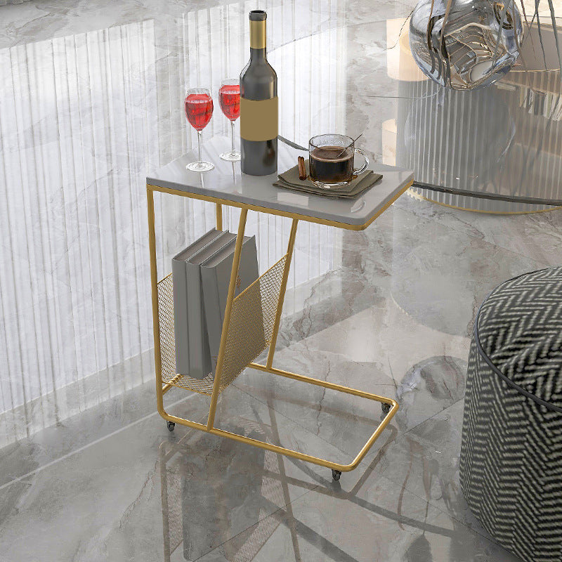 Marble and Metal 23 - Inch Side Table Wheeled Sofa Side Accent Table