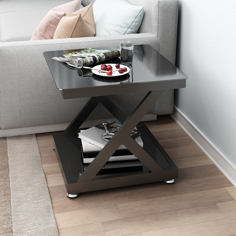 Tempered Glass Side Table Square Black and White Accent Side Table