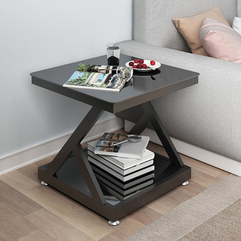 Tempered Glass Side Table Square Black and White Accent Side Table