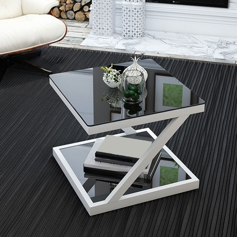 Tempered Glass Side Table Square Black and White Accent Side Table