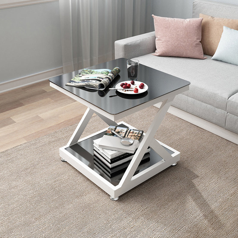 Tempered Glass Side Table Square Black and White Accent Side Table