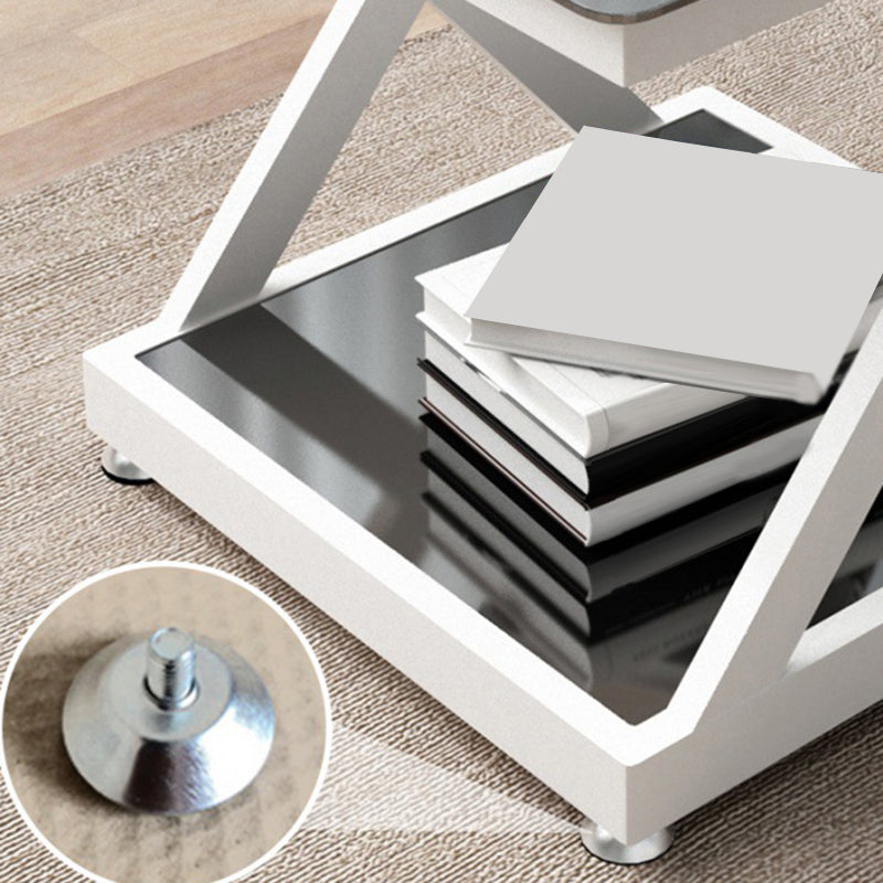 Tempered Glass Side Table Square Black and White Accent Side Table