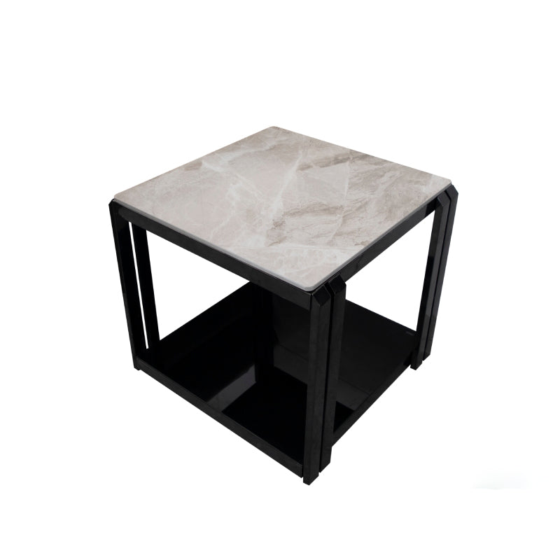 Square Marble Side Table Contemporary Black Storage Side Table